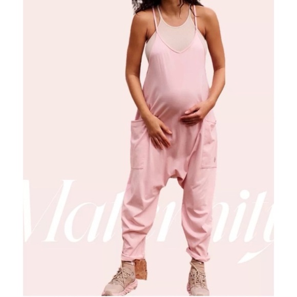 Free People FP Movement x Hatch Hot Shot Maternity Onesie Sepia Rose Pink Size L - Picture 2 of 8